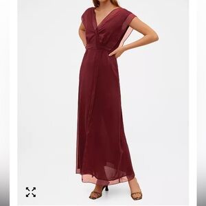 MNG Mango Burgundy Sleeveless V Neck Steamy Cross Maxi Flowy Dress NWT 6